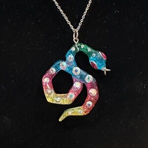 Betsey Johnson Colorful Snake Pendant Necklace. Resin & Jeweled.